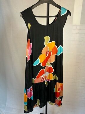 Maude Vivante Ruffle Hem Floral Satin Shift Dress L